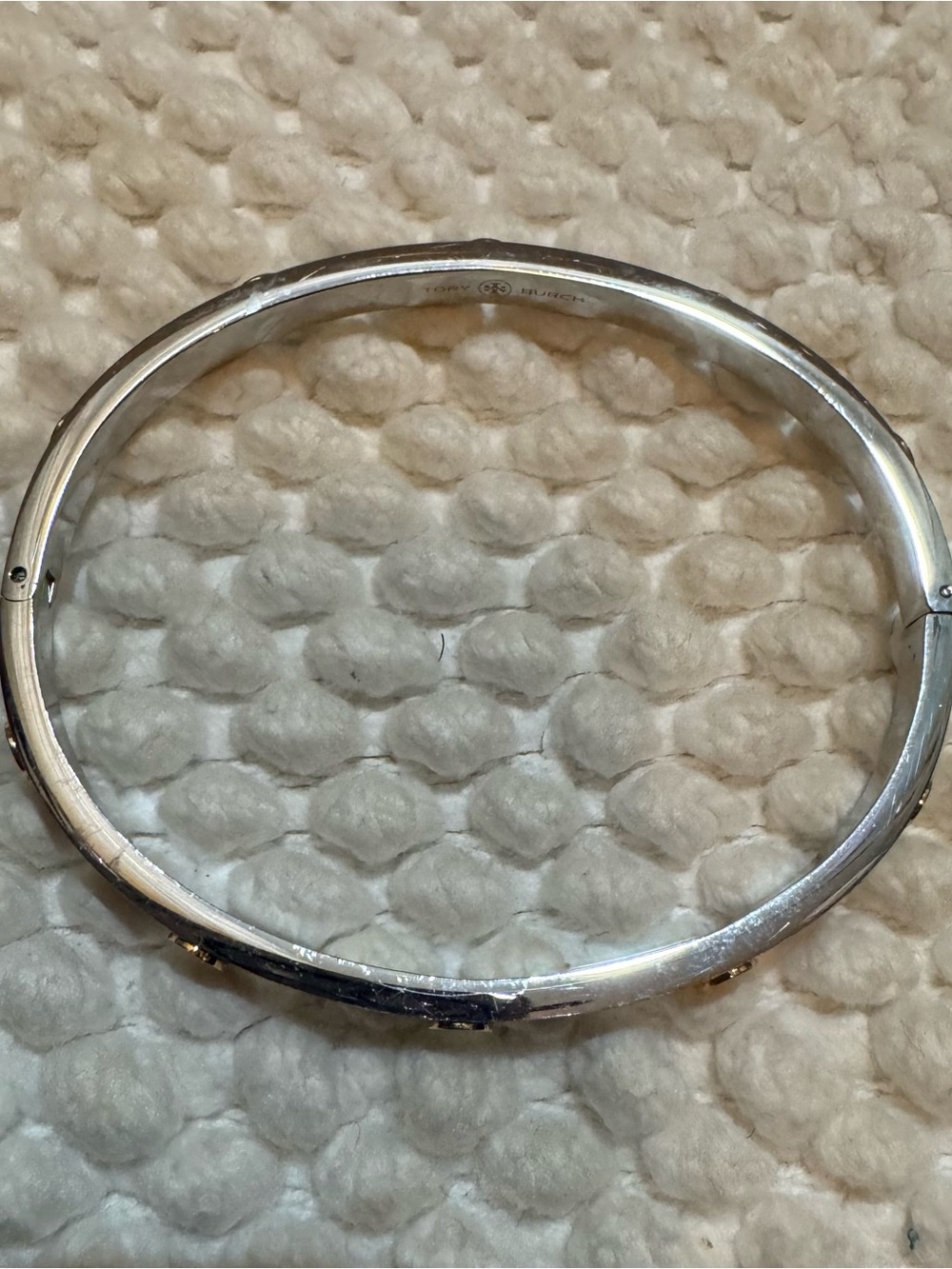Tory Burch Silver-Tone Logo Bangle Bracelet - Picture 6 of 7